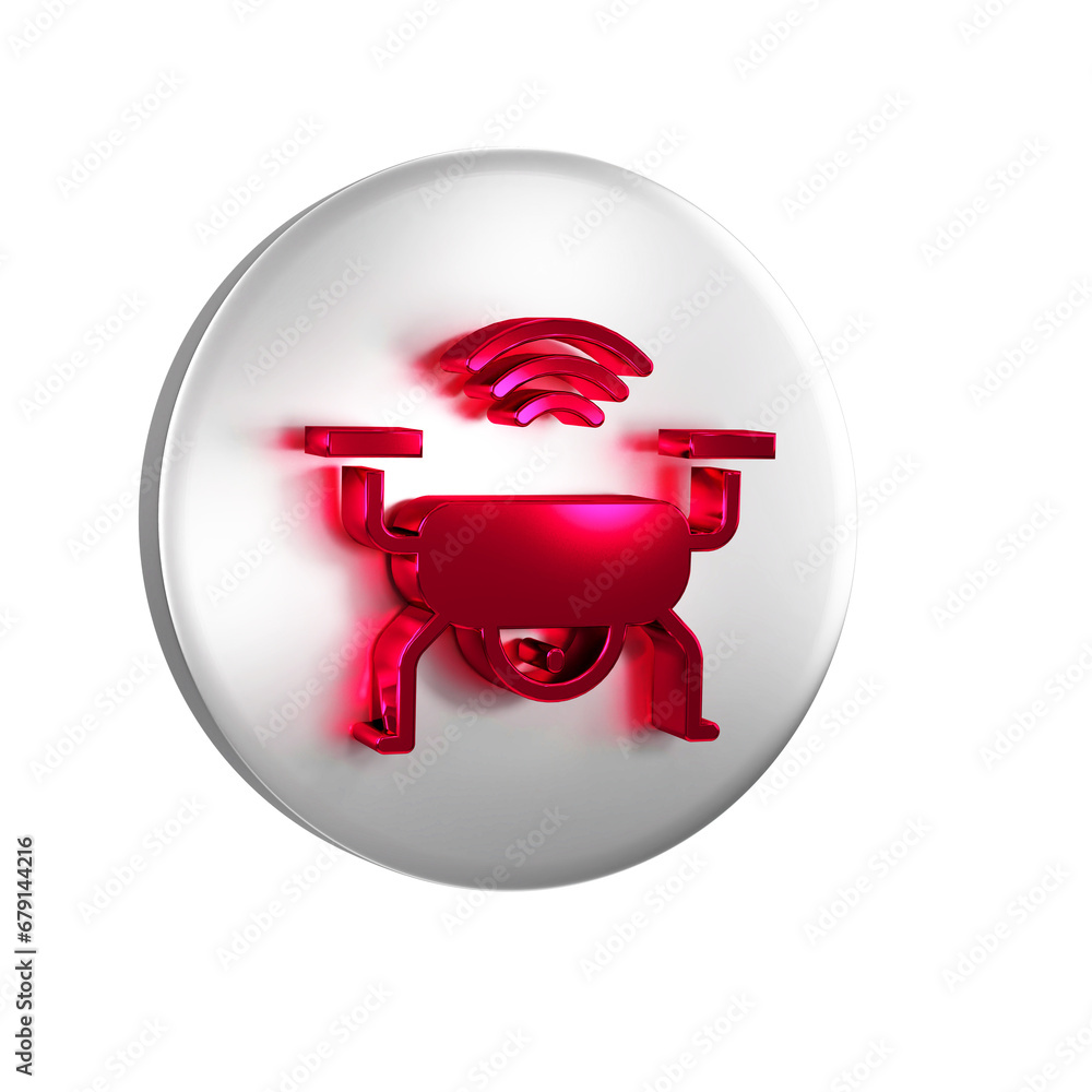 Aufkleber red smart drone system icon isolated on transparent background. quadrocopter with video and photo ca