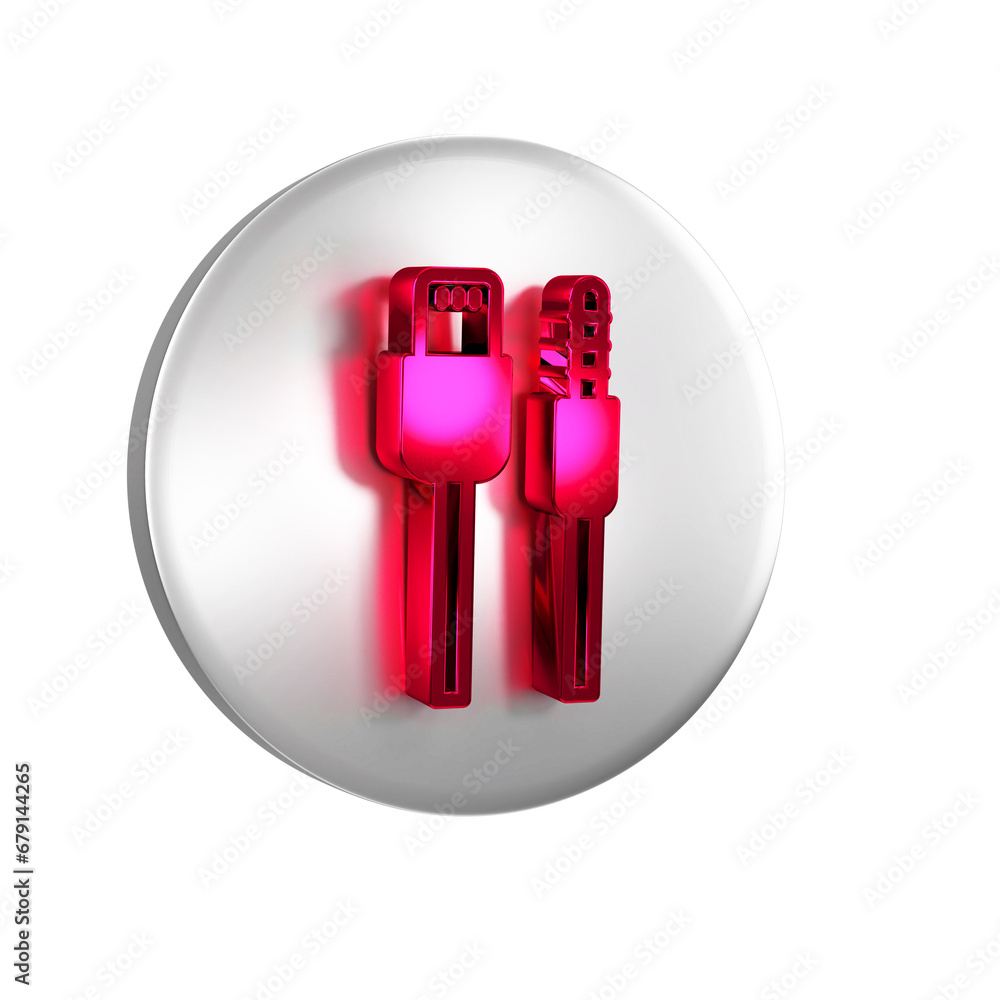 Poster red usb cable cord icon isolated on transparent background. connectors and sockets for pc and mobile