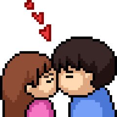 Obraz premium pixel art couple kissing romance