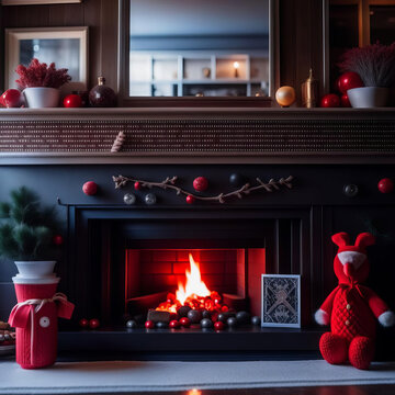 fireplace with christmas decorations