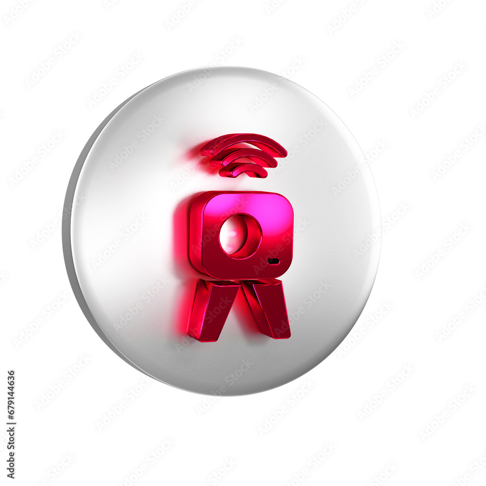 Poster Red Web camera icon isolated on transparent background. Chat camera. Webcam icon. Silver circle button.