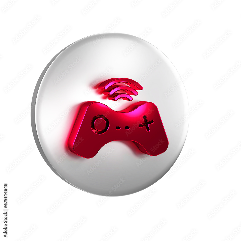 Poster Red Wireless gamepad icon isolated on transparent background. Game controller. Silver circle button.