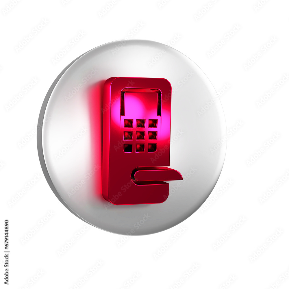 Poster red digital door lock with wireless technology for unlock icon isolated on transparent background. d