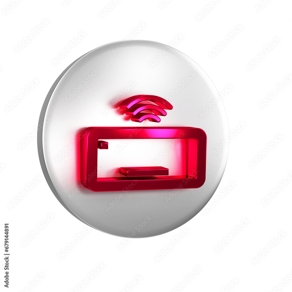Poster red computer keyboard icon isolated on transparent background. pc component sign. silver circle butt