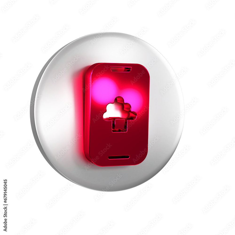 Poster red cloud technology data transfer and storage icon isolated on transparent background. silver circl