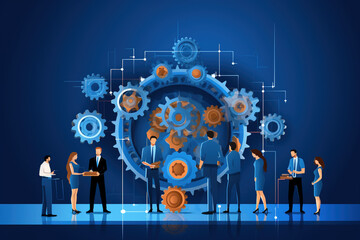 A string and gear illustration design of business process and business team working concept - obrazy, fototapety, plakaty