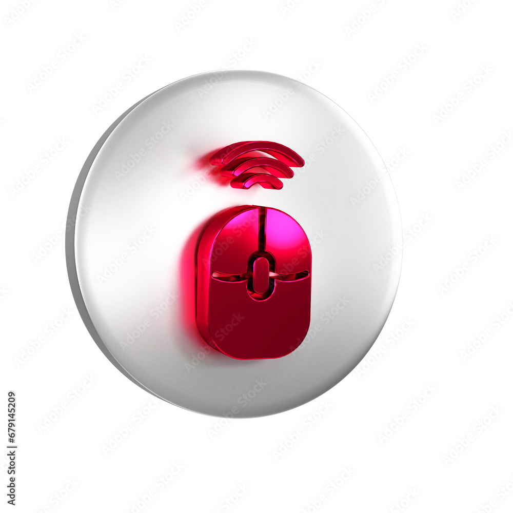 Poster red wireless computer mouse icon isolated on transparent background. optical with wheel symbol. silv