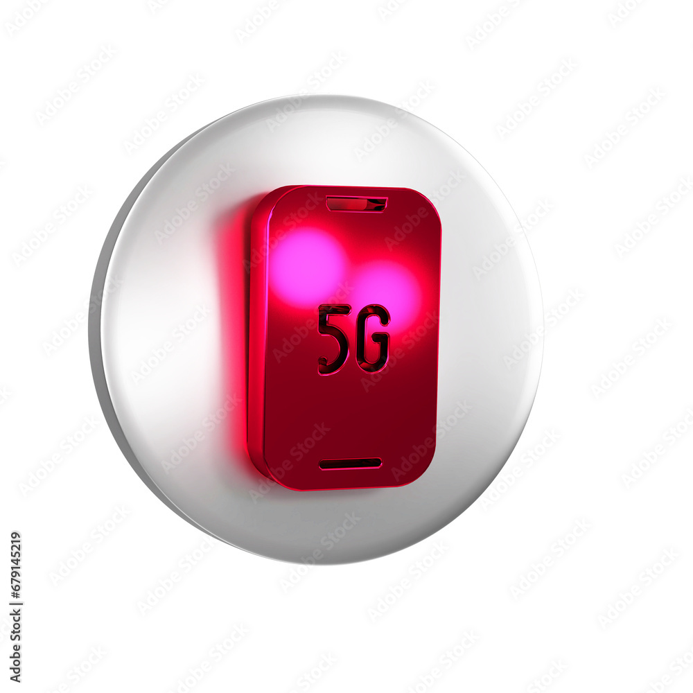 Poster red mobile with 5g new wireless internet wifi icon isolated on transparent background. global networ
