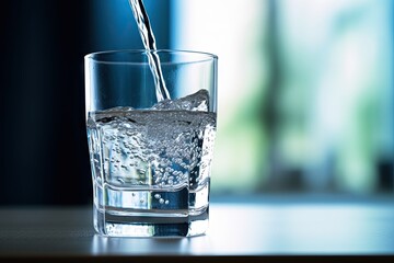 Quenching thirst. Crystal clear drinking water in nature embrace. Refreshing moments. Cool and clean cascading into glass. Pure joy of transparent liquid refreshment