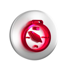 Red Compass icon isolated on transparent background. Windrose navigation symbol. Wind rose sign. Silver circle button.