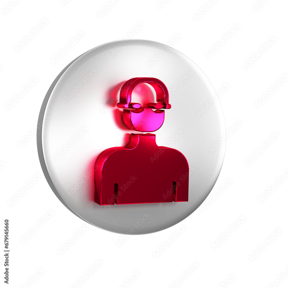 Wall mural Red Swimmer athlete icon isolated on transparent background. Silver circle button.