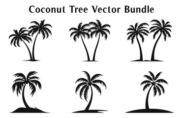 Fototapeta na wymiar Coconut trees Silhouette Vector set isolated on white background, Coconut tree silhouettes Bundle