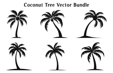 Naklejka premium Coconut trees Silhouette Vector set isolated on white background, Coconut tree silhouettes Bundle