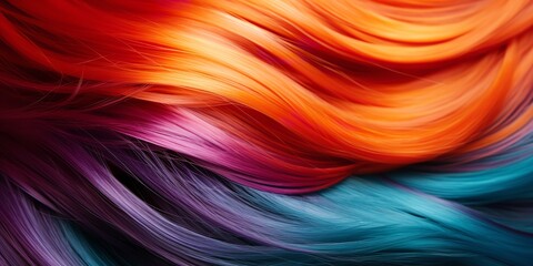 Studio image of rainbow hair strands up close. Generative Ai.