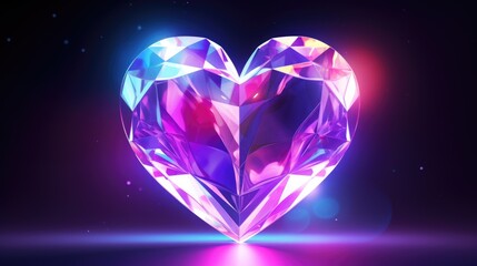 Fototapeta premium Pink Crystal heart background. Happy Valentines Day, wedding concept. Symbol of love. Diamond gemstones crystalline hearts semi&nbsp;precious&nbsp;jewelry. For greeting card, banner, flyer, party invitation..