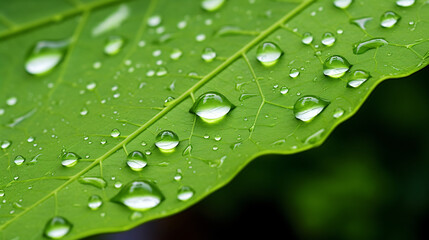 A detailed view of a leaf with water droplets