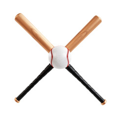 Baseball bats crossed and ball isolated on white background. 3d-rendering
