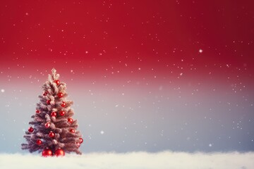 Fototapeta na wymiar Christmas background with red balls, christmas tree branches and snowflakes. Holiday concept for banner, greeting card, invitation.