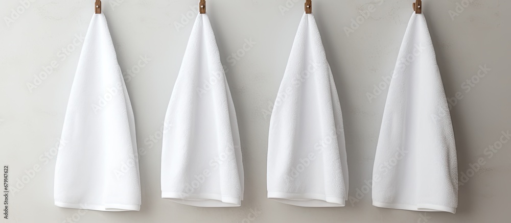Poster hanging white towels ready copy space image place for adding text or design