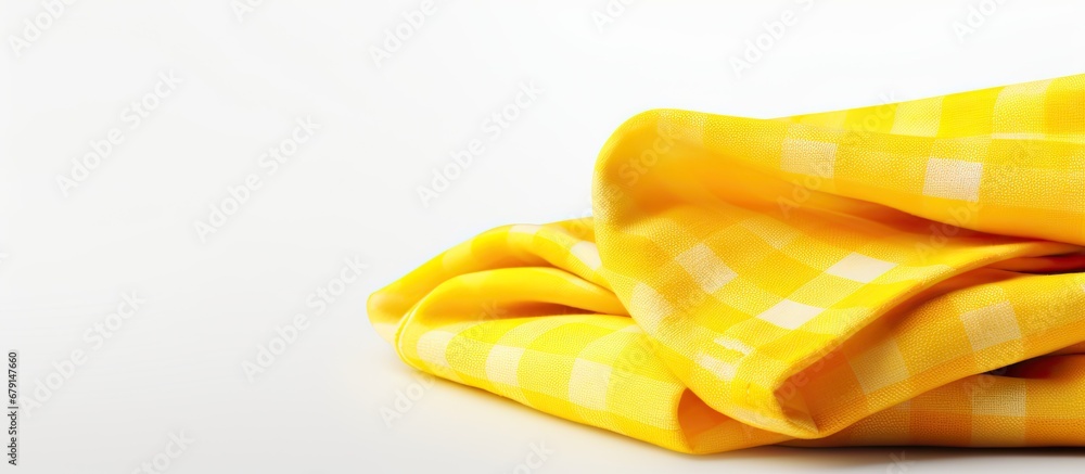 Poster gingham kitchen towel yellow checkered isolated copy space image place for adding text or design