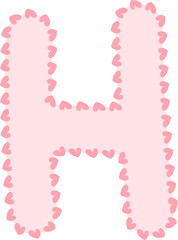 H Alphabet pink letter,heart frame, Valentine
