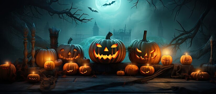 Halloween night decorations and backdrop Copy space image Place for adding text or design