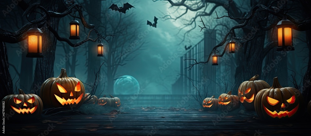 Poster halloween night decorations and backdrop copy space image place for adding text or design