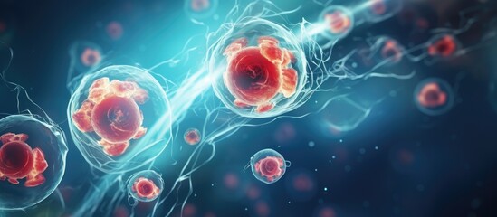 Obraz premium Illustration of 3D cellular treatment with embryonic stem cells Copy space image Place for adding text or design