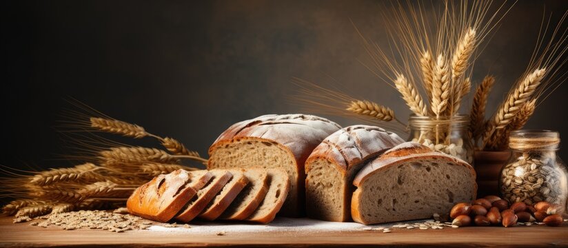 Gluten free homemade bread made with various nutritious grains and seeds Copy space image Place for adding text or design
