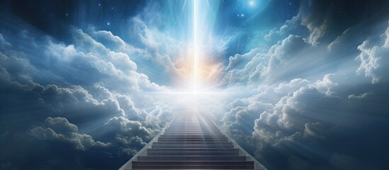 Heavenly staircase artwork glowing upward Copy space image Place for adding text or design - obrazy, fototapety, plakaty