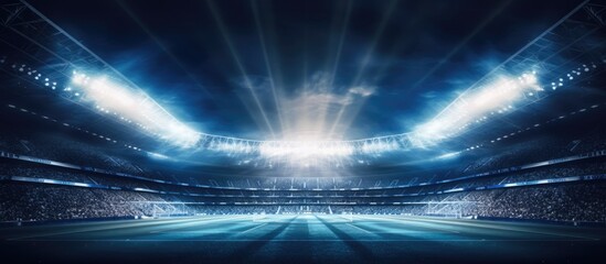 Illuminated football stadium at night Copy space image Place for adding text or design
