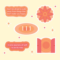 Numerology angel numbers 111 stickers. Set of illustrations for vision board of open doors, flower, plant and motivational quote