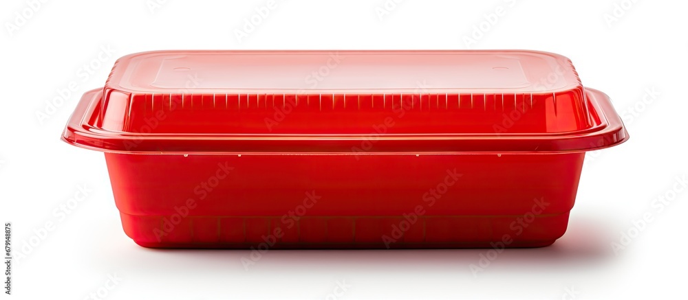 Aufkleber isolated plastic food box with detachable lid with clipping path seen from above on a white backgrou