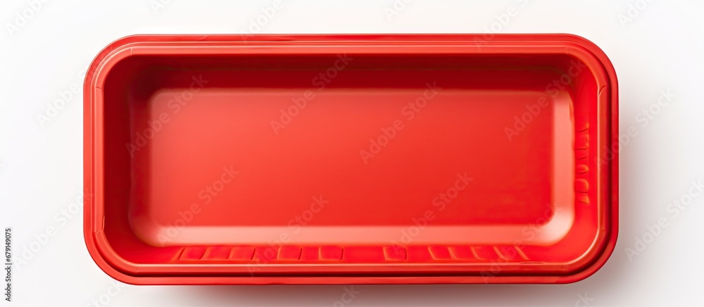 Aufkleber isolated plastic food box with detachable lid with clipping path seen from above on a white backgrou