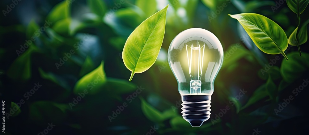Poster green leaves concept with renewable energy sustainable resources conservation copy space image place