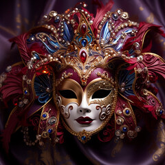 Fotografia con detalle de mascara de carnaval , con acabado de lujo
