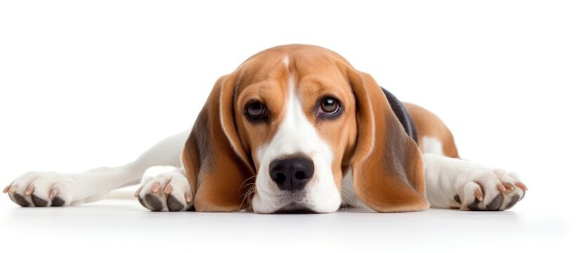 Gorgeous Beagle on white backdrop Copy space image Place for adding text or design