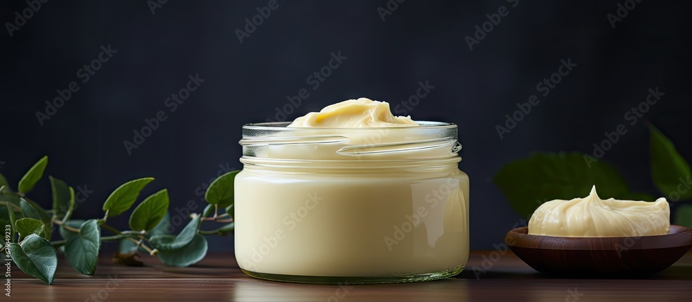 Poster handcrafted massage butter in a jar captured in a photo copy space image place for adding text or de