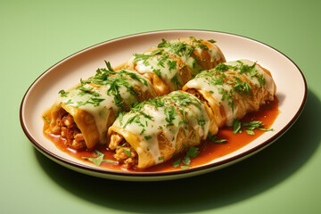 Cabbage Rolls (Holishkes) Isolated on Pastel Background with a Place for Text 