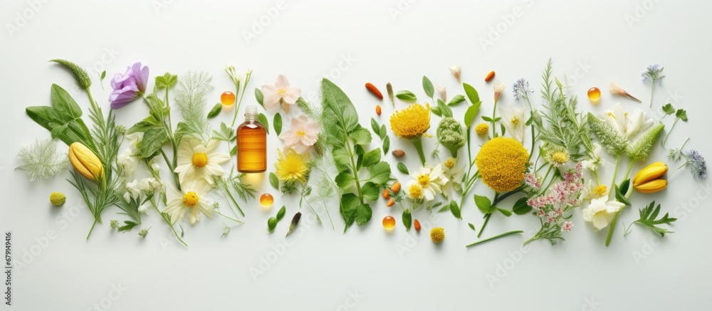 Poster herbal remedy and plants in alternative medicine naturopathy and dietary supplement shown from above