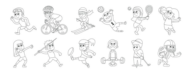 Sports icon collection. Outline style vector illustration