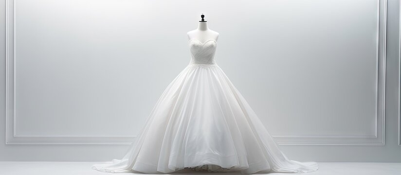 Isolated white mannequin wearing wedding dress Copy space image Place for adding text or design