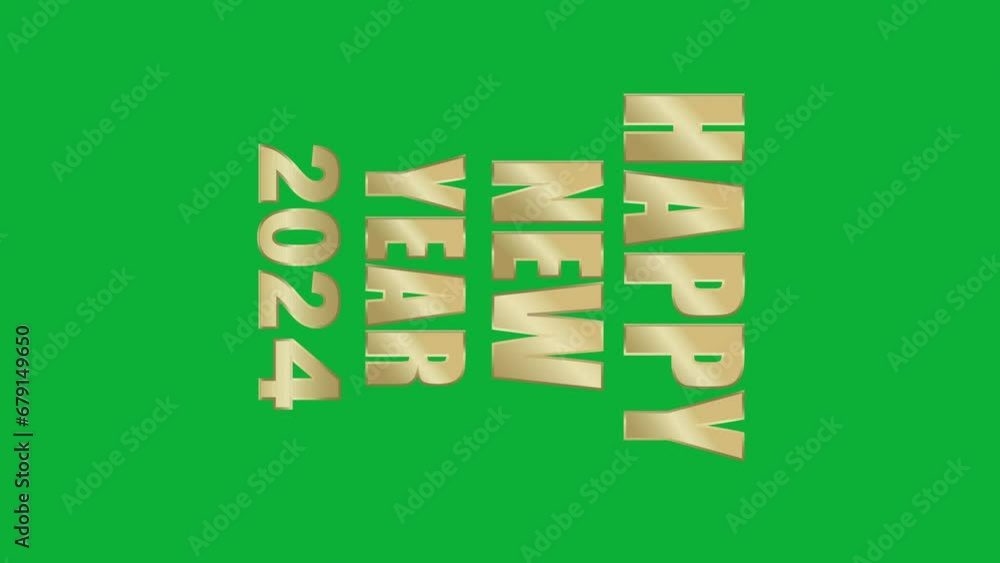 Poster animated vertical happy new year 2024 golden letters text isolated on green screen. holiday new year