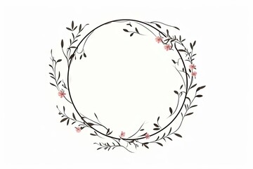 Obraz premium Elegance in bloom. Vintage floral wreath for romantic invitations. Whimsical botanical circle. Hand drawn frame in black and white. Nature embrace. Rustic wedding card with round ornament