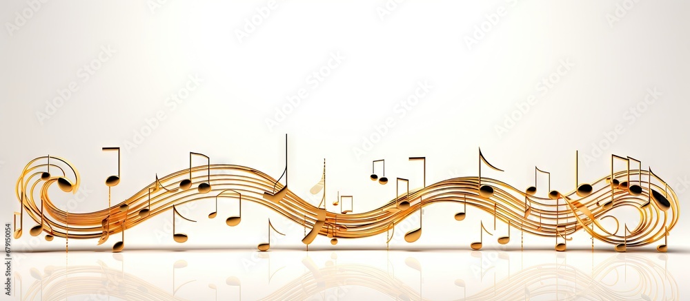 Poster golden 3d treble clef and notes on white background design elements for decoration copy space image 