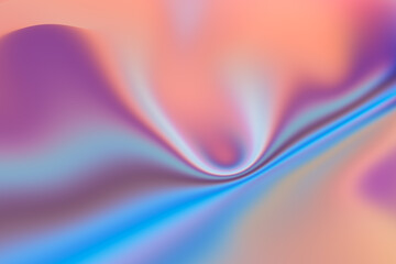 Abstract 3D waves in a soft gradient of pink and blue, with a neon edge for a vibrant, holographic, and ultraviolet background decoration