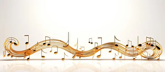 Foto op Canvas Golden 3D treble clef and notes on white background design elements for decoration Copy space image Place for adding text or design © Ilgun