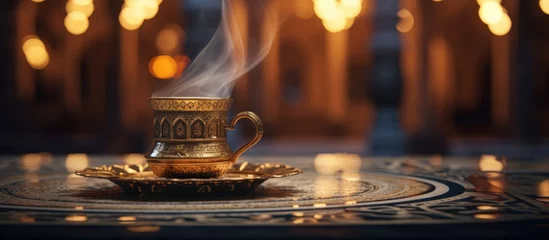 Foto op Plexiglas Image of Arab coffee in mosque Copy space image Place for adding text or design © Ilgun