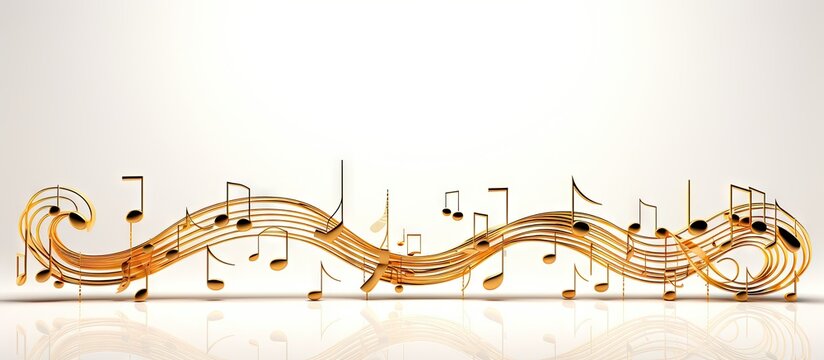 Golden 3D treble clef and notes on white background design elements for decoration Copy space image Place for adding text or design