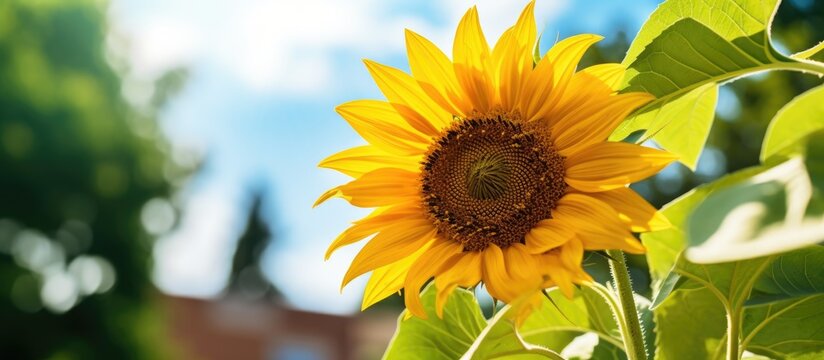 High quality photo of a sunflower in natural surroundings with selective focus Copy space image Place for adding text or design
